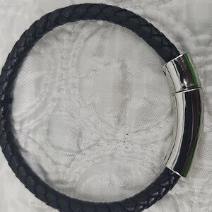 Express Black Faux‎ Leather Braided Bracelet w Silver Clasp  Whimsigoth Biker